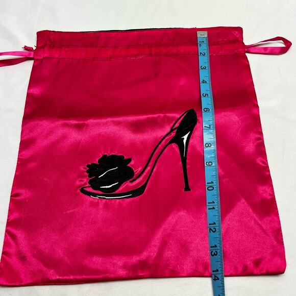 Hot Pink Storage Dust Bag 12"x14" Embroidered Stilleto Heels Drawstring Closure - Picture 6 of 6